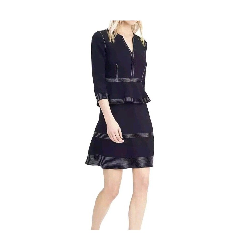 Banana Republic Peplum Sheath Dress Size 8 Navy Blue Contrast Stitch Workwear